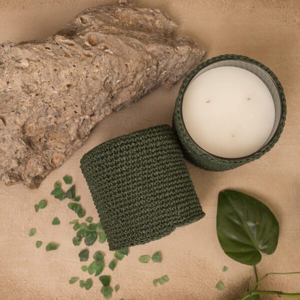 Winter Green Raffia Candle - Image 4