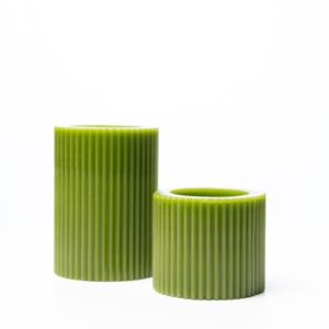 Olive Green 10cm Corrugated Block Candles